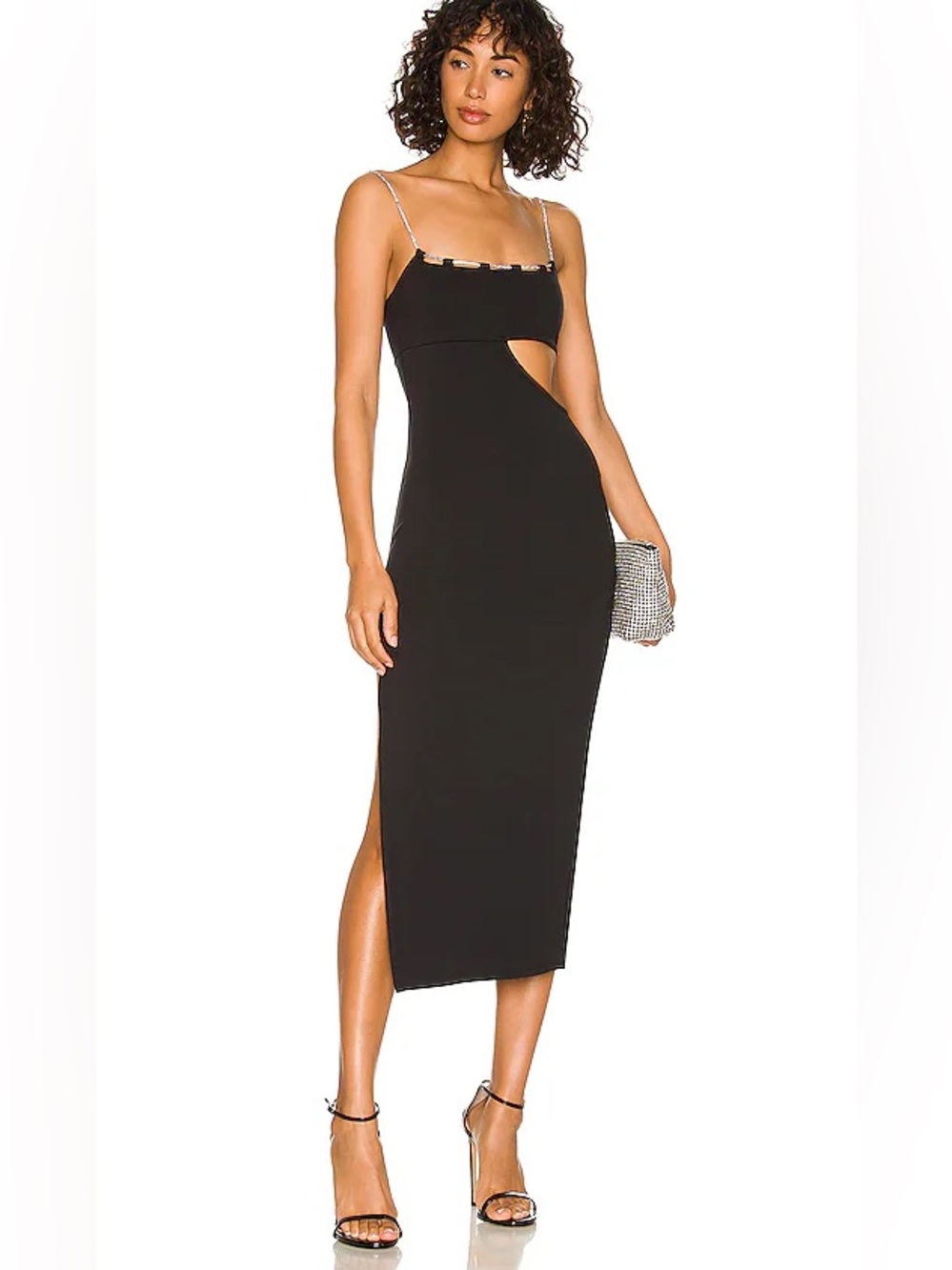 Lovers and Friends Charlotte Midi Dress featuring rhinestone straps and cut-out